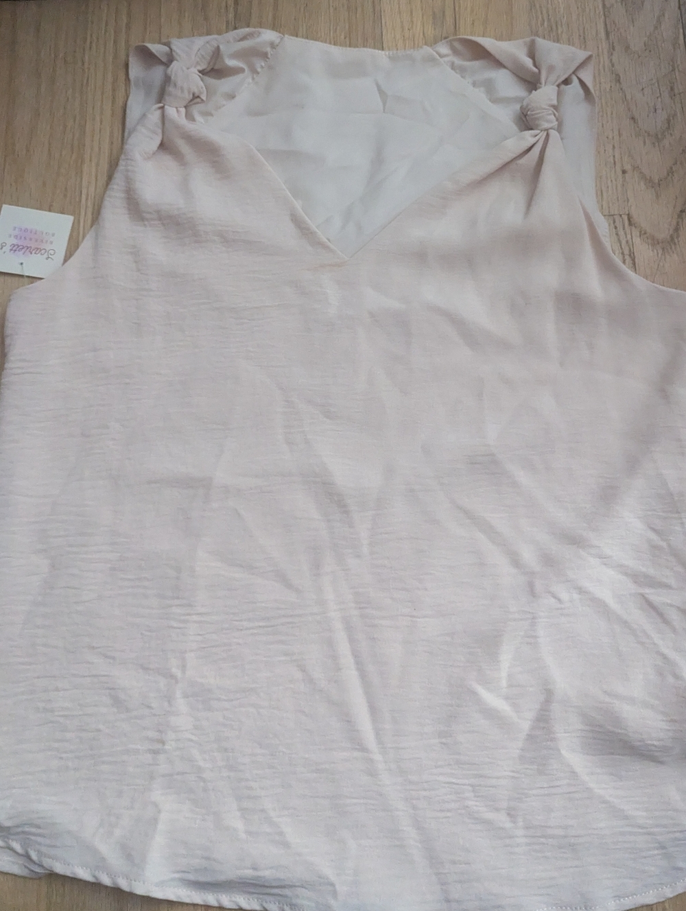 NWT Beige Tie Knot Shoulder Top Women’s Medium Sleeveless Blouse #M4